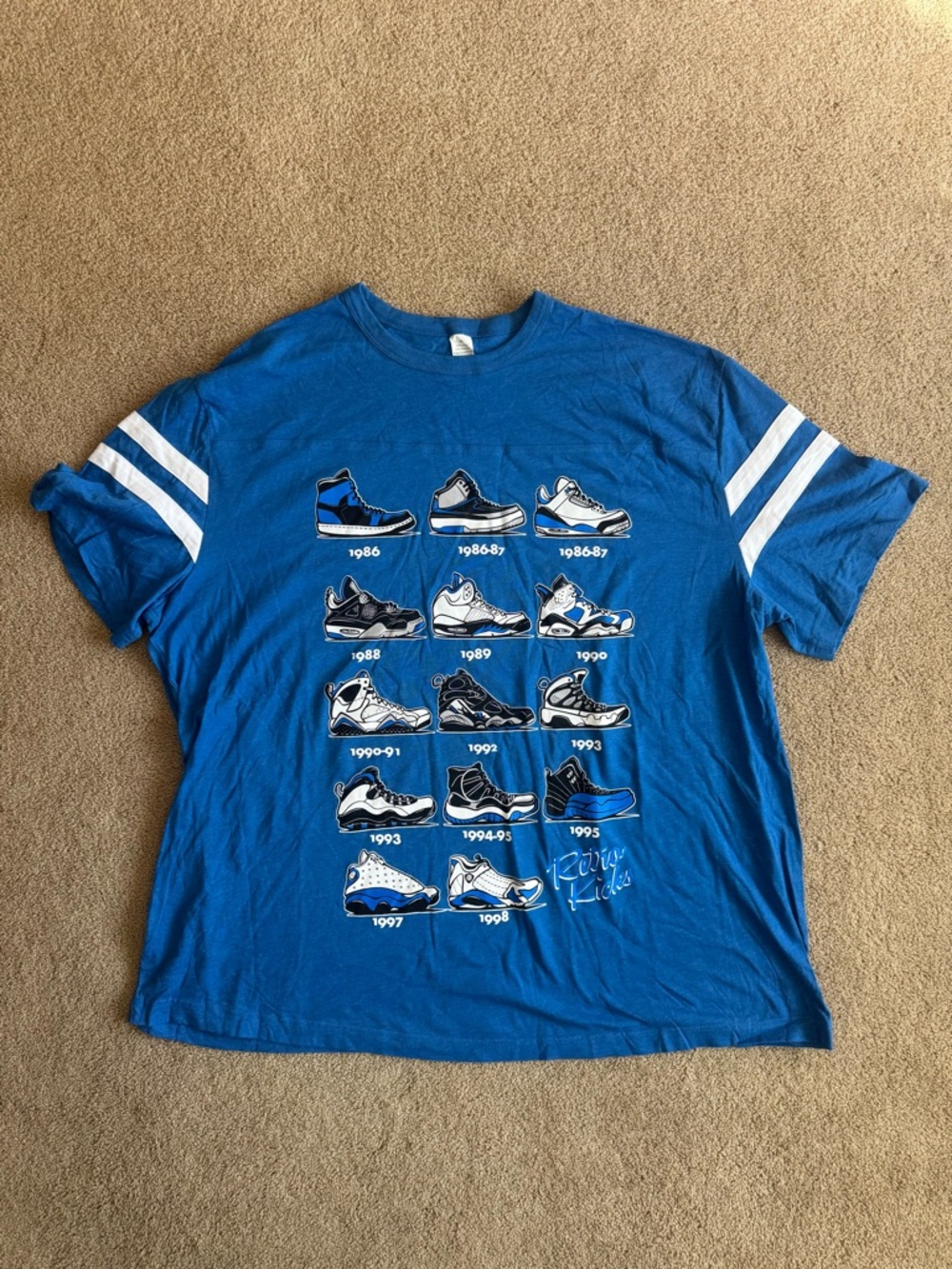 Retro Kicks Blue Graphic Sneaker Timeline Tee Jordans